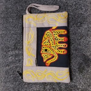 Elephant Wristlet- Hand Embroidered with zipper pocket